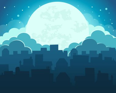 Geceyarısı şehir geçmişiyle Ay 'ın gece gökyüzü renklidir.