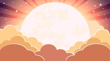 Alacakaranlıktaki renkli gökyüzü, bulutlu arka plan ve ışınlı güneş.