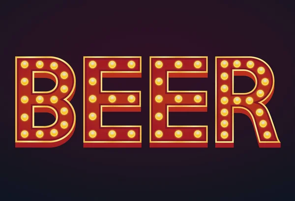 Beer横幅字母符号Marquee灯泡年份 — 图库矢量图片