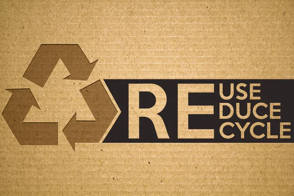 Recycler Symbole Sur Carton Avec Texte Recycler Réutilisation Réduire — Photo