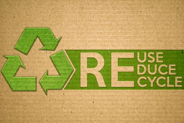 Recycler Symbole Vert Sur Carton Avec Texte Recycler Réutilisation Réduire — Photo