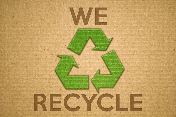 Reciclar Símbolo Verde Papelão Com Texto Que Reciclar — Fotografia de Stock