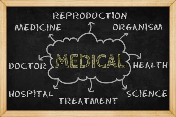 Medical mind mapping with hand drawn style on blackboard , Concept design for presentations and reports