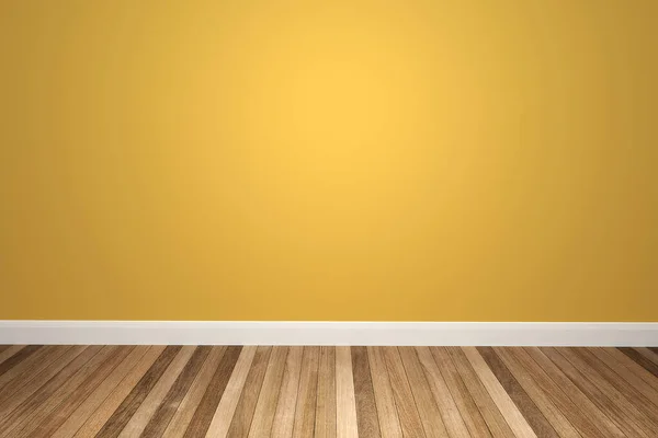 Couleur Jaune Ton Mur Plancher Bois Intérieur Illustration — Photo