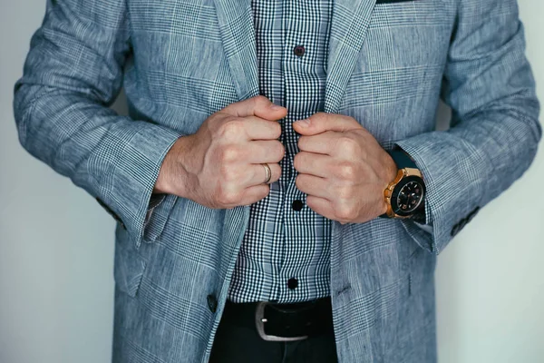 Man White Shirt Window Wears Watches — Stock Photo, Image