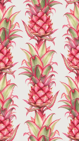 Modello Senza Cuciture Ananas Rosso Succosa Frutta Tropicale Acquerello Sfondo — Foto Stock