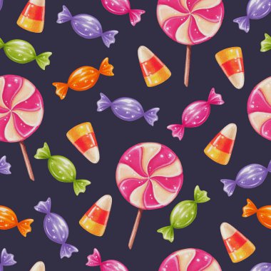 Cadılar Bayramı partisi tatlıları kusursuz olur. Mısır şekeri, lolipop ve şekerleme.