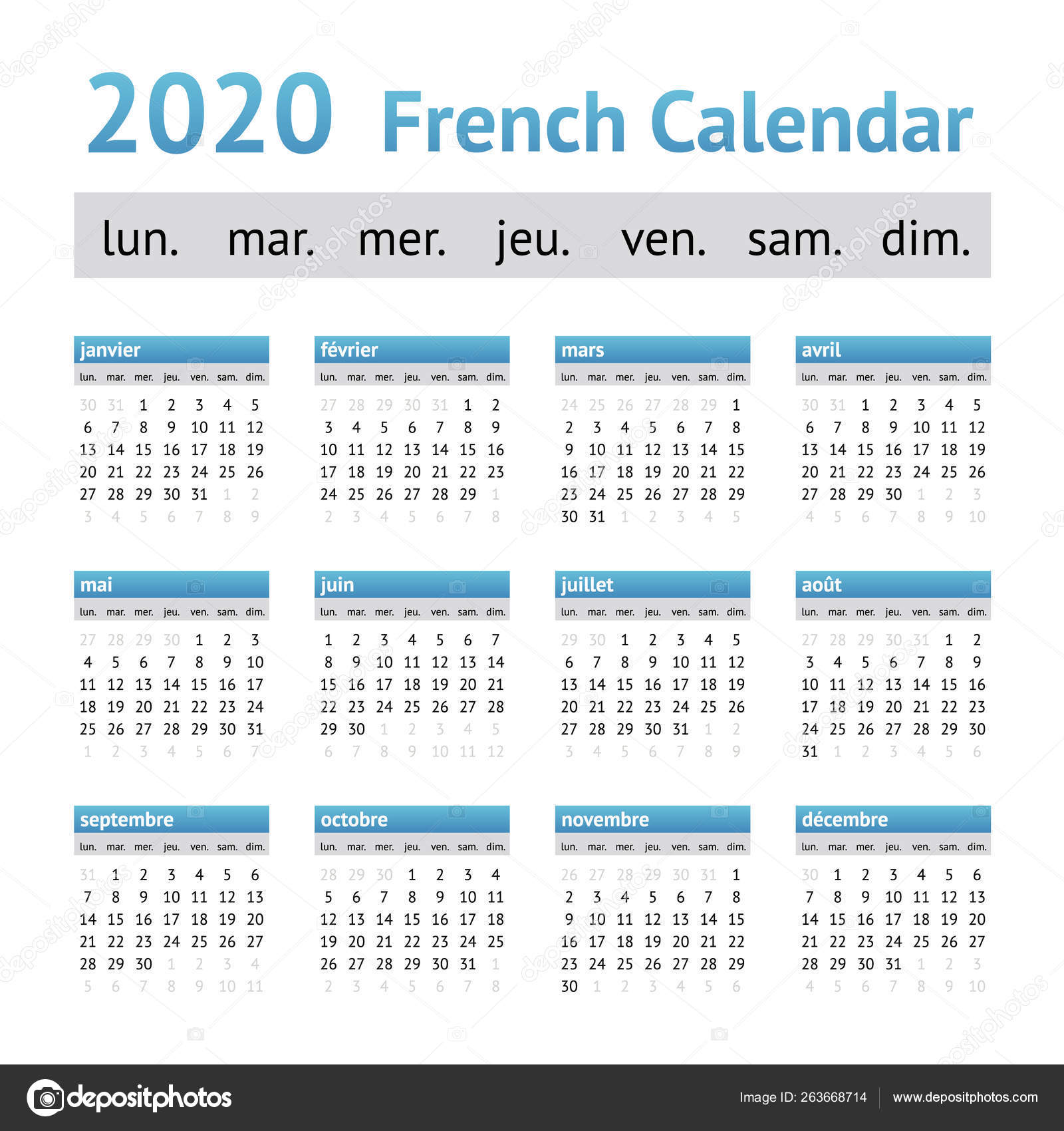French European Calendar Vector Image By C New Year Vector Stock French European Calendar Vector Image By C New Year Vector Stock
