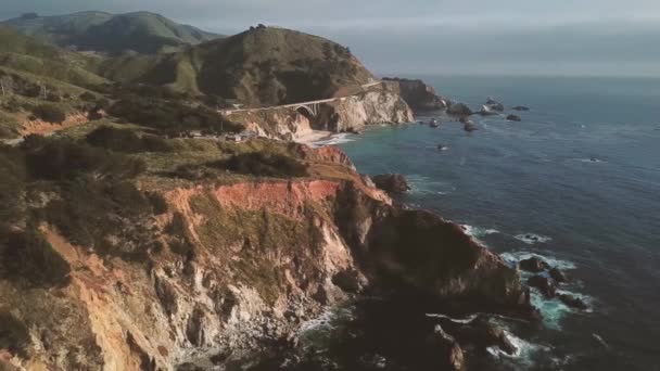 Aerial , mountains on the shore of the ocean — Stock Video