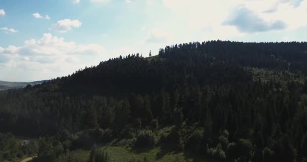 Aereo, montagne dei Carpazi. Cielo blu ucraino con nuvole di pioggia — Video Stock