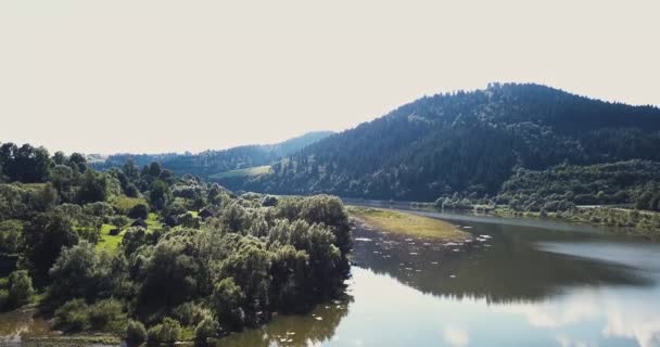 Aerial, Mountain Carpatian forest river landscape — Stock Video
