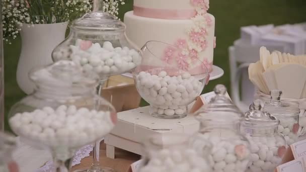 Charmante kendi bar close-up op de bruiloft — Stockvideo