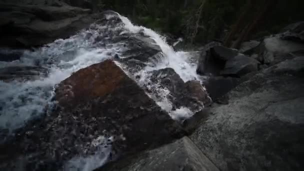 Όμορφος καταρράκτης σε ποτάμι στο δάσος στα βουνά — Αρχείο Βίντεο