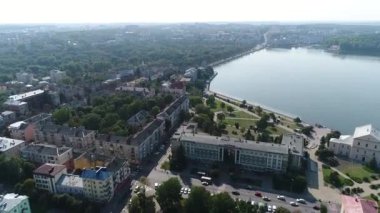 Havadan görünümü Katedrali, göl, quay Ternopil, Ukrayna