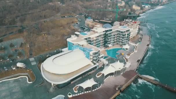 Vista aérea Nemo hotel e resort em Langeron Beach Odessa Ucrânia — Vídeo de Stock