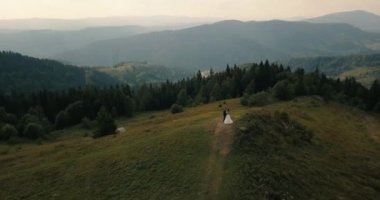 Karpatlar dağda Gelin ve damat, hava video