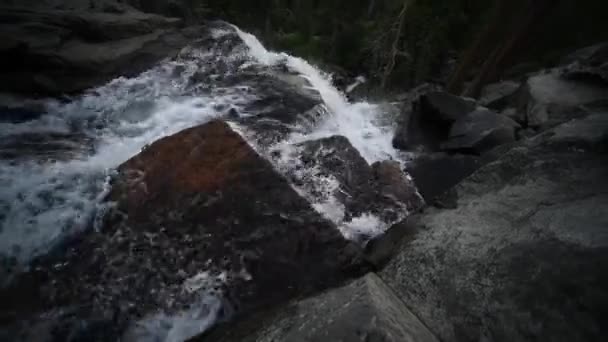 Vackra vattenfall på floden i skogen i bergen — Stockvideo