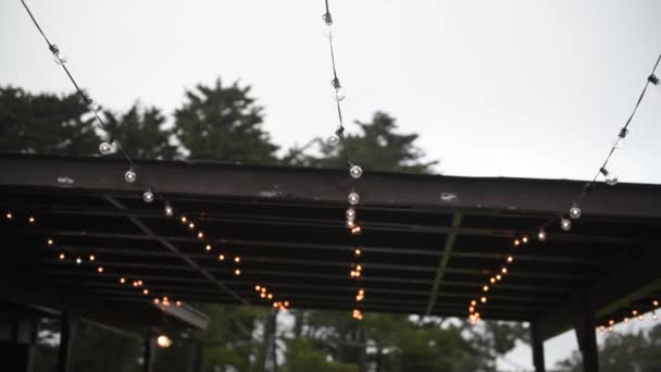 Close-up, américa, decoração de lâmpadas balançando no vento — Vídeo de Stock