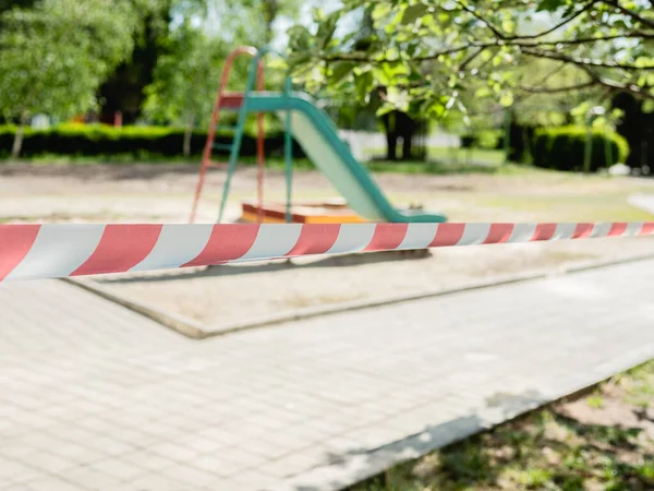 Park Kids And Children Playground For Game And Activity Empty And Closed For Coronavirus Or Covid19 Tape And Strips With Word Stop Do Not Enter Stock Images Page Everypixel