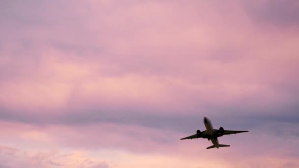 Airplane Take off Sochi at sunset or sunrise — Stock Video