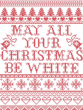 Beyaz carol vektör seamless modeli Nordic kültür festival kışın dikiş kalp, kar tanesi, kar, Noel ağacı, Ren geyiği, santa ile çapraz tarafından ilham kaynağı olmak, chritmas Noel desen olabilir