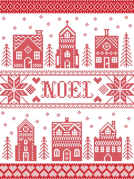 Vector Kerstdorp Patroon Noel Geïnspireerd Door Scandinavische Cultuur Feestelijke Winter — Stockvector