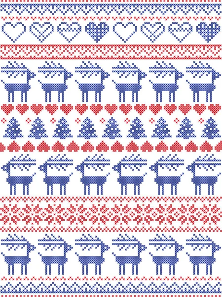 Christmas Pattern Inspired Scandinavian Cross Stitch Nordic Style Winter Stitching — Stock Vector