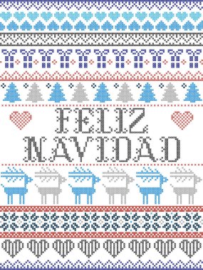 Dikişsiz Noel desen Feliz Navidad İskandinav tarzı, Norveç Noel, Festival kış desende dikiş Ren geyikleri, yılbaşı ağacı, kalp, kar taneleri, kar, hediye ile çapraz esinlenerek 