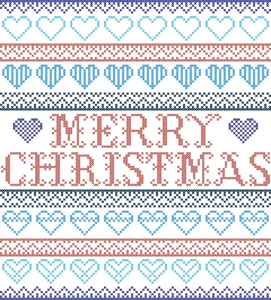 Merry Christmas Nordic Stylu Inspirowane Przez Skandynawskich Cross Stitch Rzemiosła — Wektor stockowy