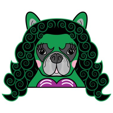 Kızlar Oda çocuklar sevimli Fransız bulldog kadın köpek süper kahraman o Hulk komik kitap karakteri vektör renkli stil 
