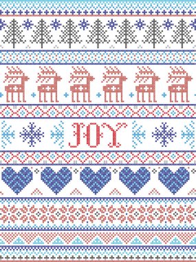 İskandinav şenlikli kış pastaları ile İskandinav Noel desenleri kalp, kar tanesi, kar, Noel ağacı, ren geyiği, orman, yıldız, kar taneleri beyaz, kırmızı, gri, mavi
