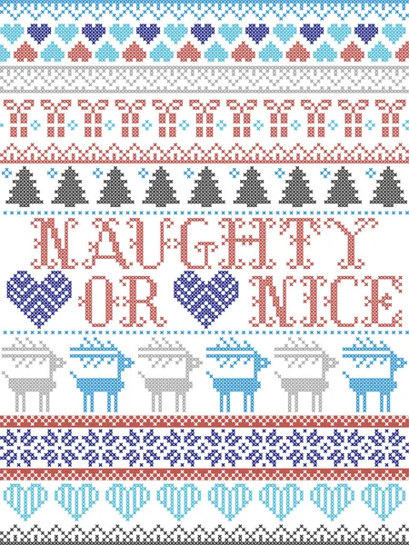 Naughty Nice Christmas Vector Pattern Scandinavian Nordic Festive Winter Pattern — Stock Vector