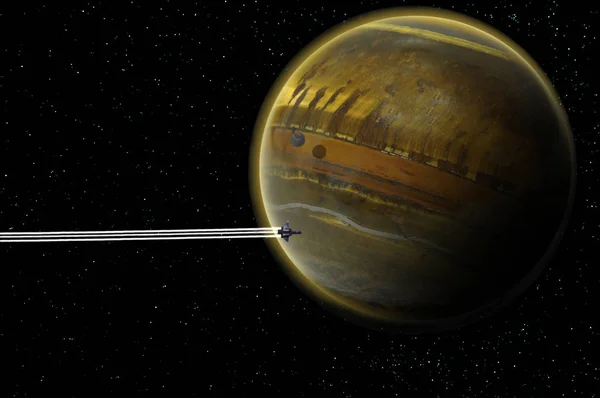 Gaz devinin yörüngesinden geçen sıkıştırılmış uzay aracı.