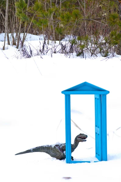 Velociraptor açık kapıdan bakıyor.