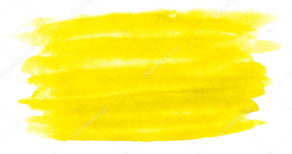 Bright yellow watercolor abstract background, spot, splash of pa
