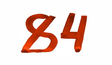 Sayı 84, boyalı suluboya fırça ile. Vintage işaret
