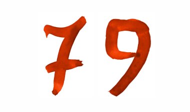 Sayı 79, boyalı suluboya fırça ile. Vintage işaret