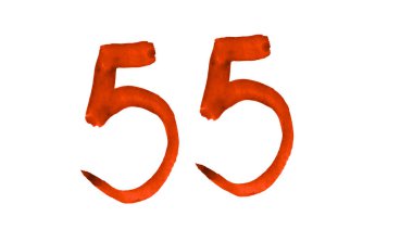 Sayı 55, boyalı suluboya fırça ile. Vintage işaret
