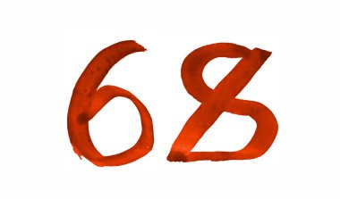 Sayı 68, boyalı suluboya fırça ile. Vintage işaret