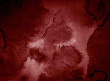 Koyu kırmızı sulu boya arka plan, leke, boya, leke, boşanma sıçrama. Endişe verici, kan kırmızı degrade. Vintage desen tasarım ve dekorasyon için. Metin için ile yer.