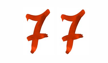 Sayı 77, boyalı suluboya fırça ile. Vintage işaret