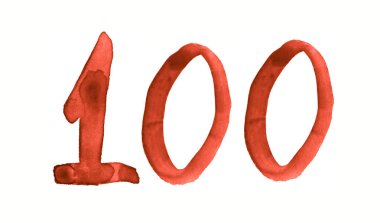 Sayı 100, boyalı suluboya fırça ile. Vintage symb