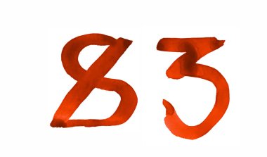 Sayı 83, boyalı suluboya fırça ile. Vintage işaret