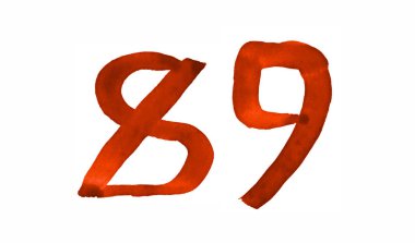 Sayı 89, boyalı suluboya fırça ile. Vintage işaret