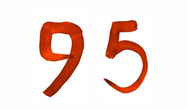 Sayı 95, boyalı suluboya fırça ile. Vintage işaret