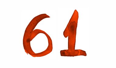 Sayı 61, boyalı suluboya fırça ile. Vintage işaret