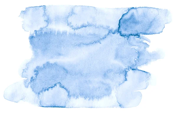 Blaues Aquarell von Hand gezeichnet isolierter Waschfleck auf weißem Hintergrund — Stockfoto