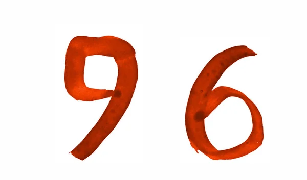 Die Zahl 96, mit einem Pinsel in Aquarell gemalt. Jahrgangssymbole — Stockfoto