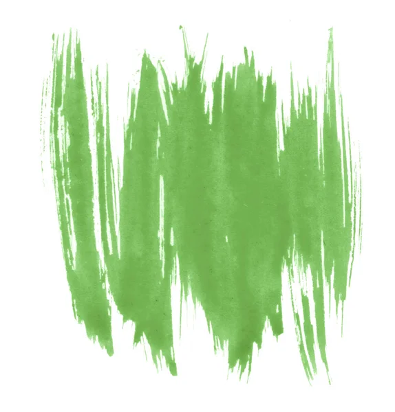 绿色水彩手绘隔离洗污渍在白色背景上的文字 标签用画笔制作的抽象纹理 — 图库照片