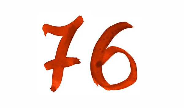 Die Zahl 76, mit einem Pinsel in Aquarell gemalt. Jahrgangssymbole — Stockfoto